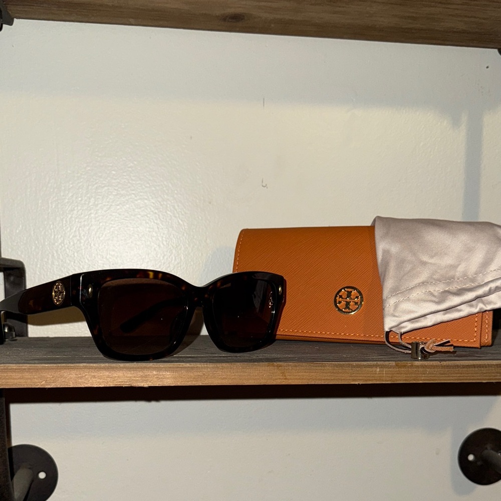 Tory Burch Tortoiseshell Sunglasses with Orange Case